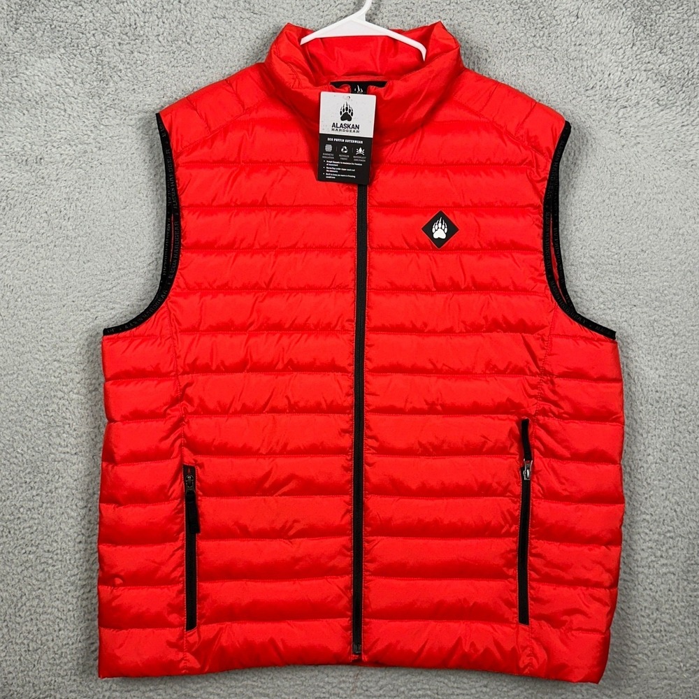 NEW Alaskan Hardgear AKHG Eco Puffin Vest Mens XL Red Quilted Mock Neck Full Zip